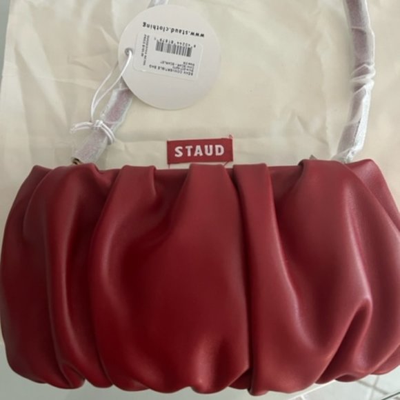 STAUD Handbags - STAUD Bean Convertible Ruched Scarlet Leather Shoulder Bag